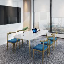 Light luxury marble conference table Long table Modern simple rectangular office desk Long table Meeting and negotiation computer table