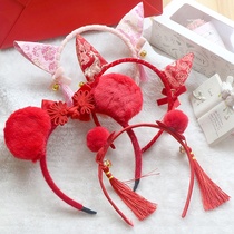 Chinese New Year festive headwear Chinese wind New Years festive hair Cute Ocean Air Short Hair Hair Adorable Children Red Hair Card
