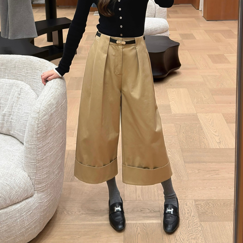 Joah Korean Style Commuting High-Waisted Loose Versatile Rolled-Up Cropped Pants Casual Pants + Belt J26F067 Joah Korean Style Commuting High-Waisted Loose Versatile Rolled-Up Cropped Pants Casual Pants + Belt J26F067