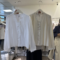 TN 2023 Spring Han edition sweet gentle wind and wood ear splice V tie - button loose shirt