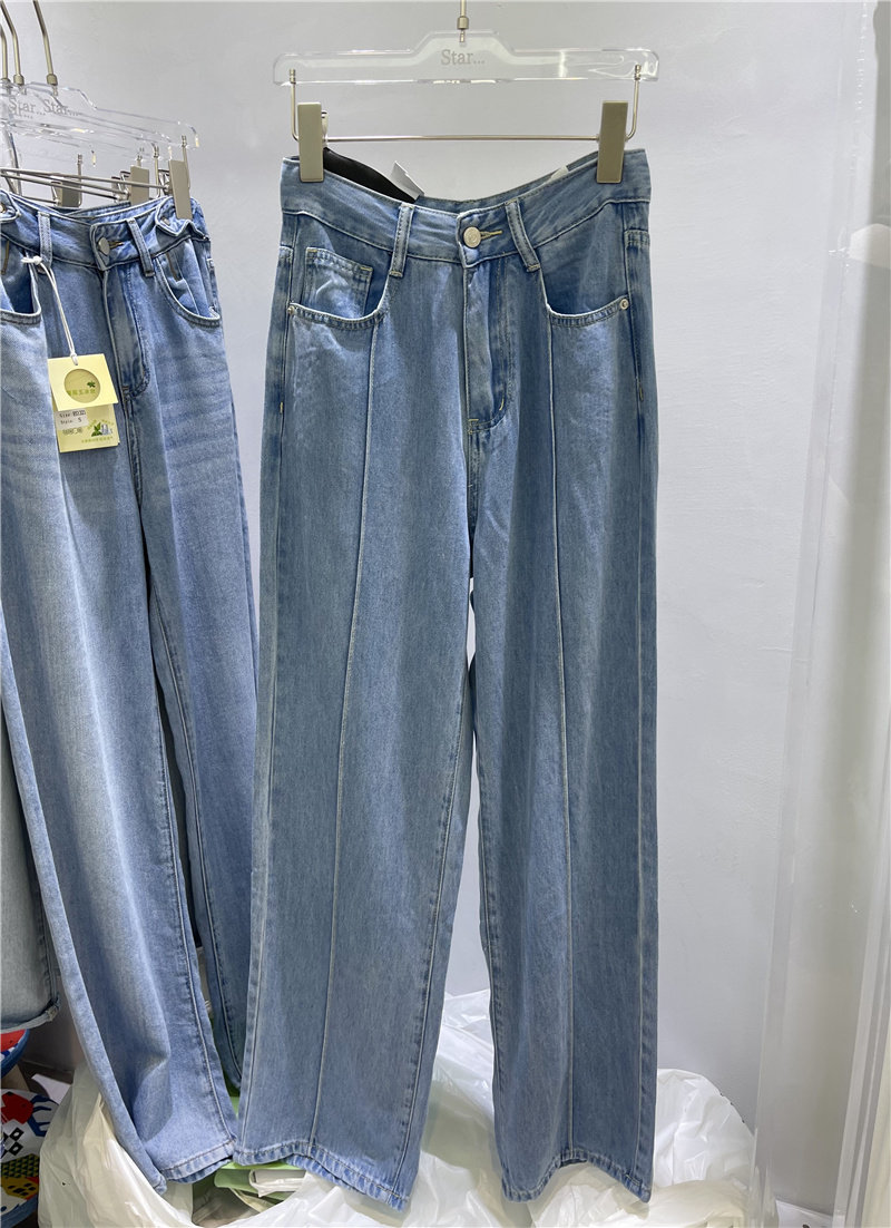 star Korean version 2022 summer new casual all-match straight high waist mopping pants slim trousers washed jeans