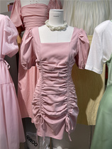 yoomini Korean version 2022 summer new temperament all-match square neck drawstring design dress bag hip skirt