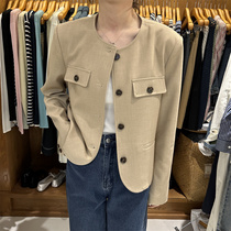 the mind commuter temperament and small suit girl 2023 Han Edition of the circular collar loose long sleeve short coat tide