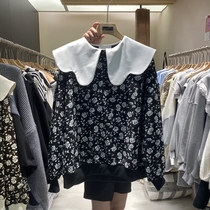 2022 autumn DREAM Korean version fashion temperament all-match plus velvet doll collar floral long-sleeved shirt womens top trend