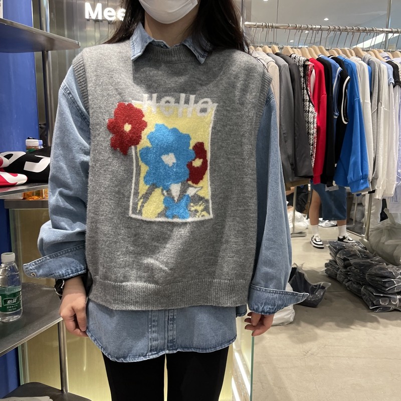 Clearance 40% off non-refundable meet autumn back split letter jacquard knitted vest vest sweater women