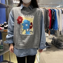 Clearance 40% off non-refundable meet autumn back split letter jacquard knitted vest vest sweater women