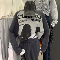 SHE Korean version of autumn new European and American style loose casual all-match color letter printing long-sleeved sweater womens top