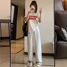 Одежда для отдыха 运动套装女夏季新款跑步服短袖长裤美式穿搭一整套宽松休闲两件式