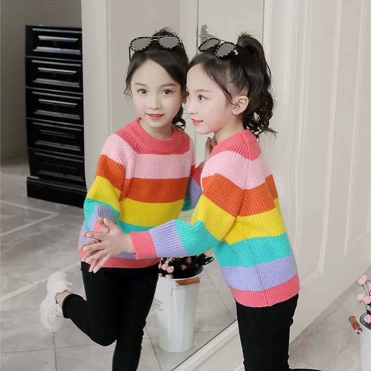 Girls sweater spring and autumn foreign style 2022 new children's clothing children's baby rainbow sweater foreign style knitted jacket