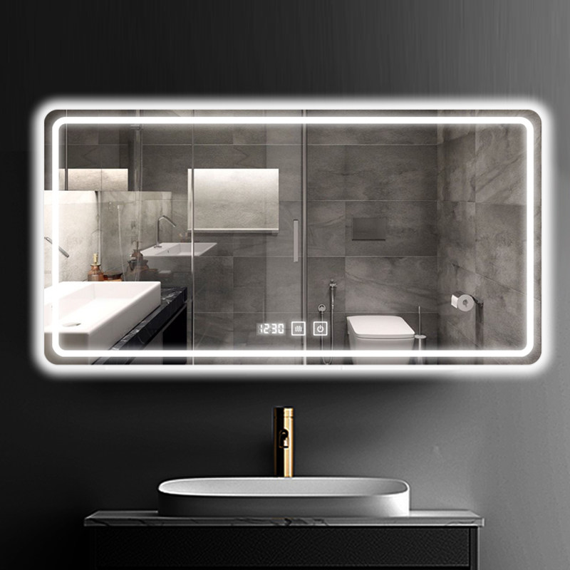 Led bathroom mirror makeup room mirror with lamp wall-mounted anti-fog toilet luminous mirror handwashing smart mirror touch screen