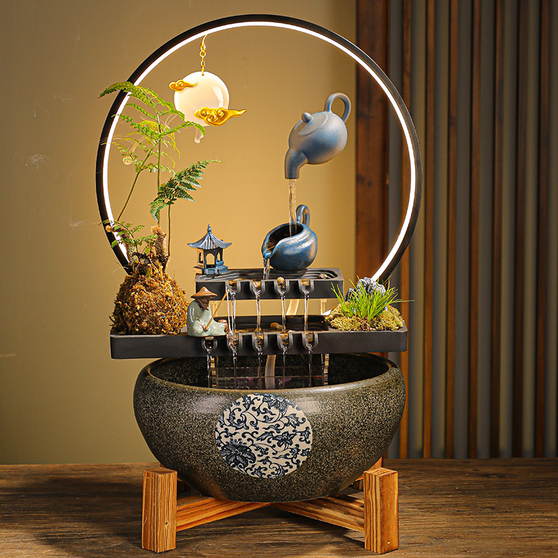 Flowing Water Ornaments, Circulating Water, Wealth-Attracting Landscape, Fish Tank, Creative Home Fountain, Office Living Room, Opening Housewarming Gift