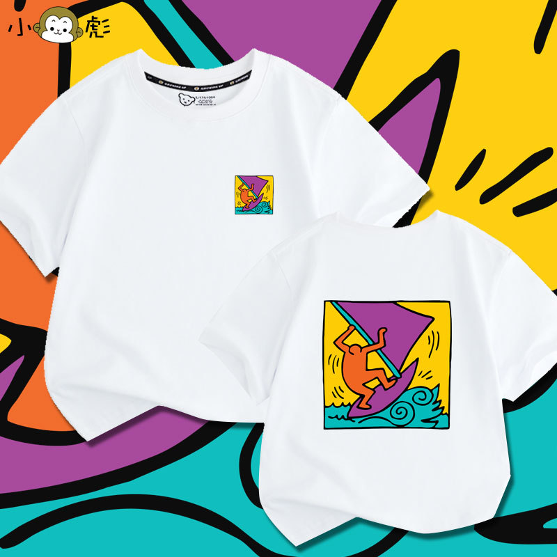 Keith Haring Collaboration Pop Art Short-Sleeve T-Shirt for Men, Women, Children, and Students