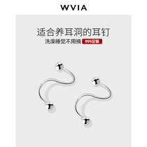 Sleeping no screw fastening stud earrings female sterling silver simple earrings 2021 New Tide raising ear hole 999 silver ear ornaments