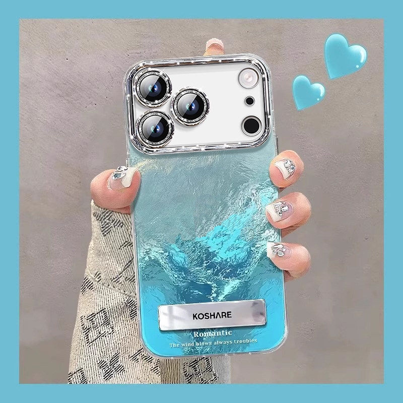 晕染渐层蓝适用苹果17promax手机保护壳轻奢iphone16pro自带镜头膜15plus女高级感14全包防摔带支架13情侣外壳男