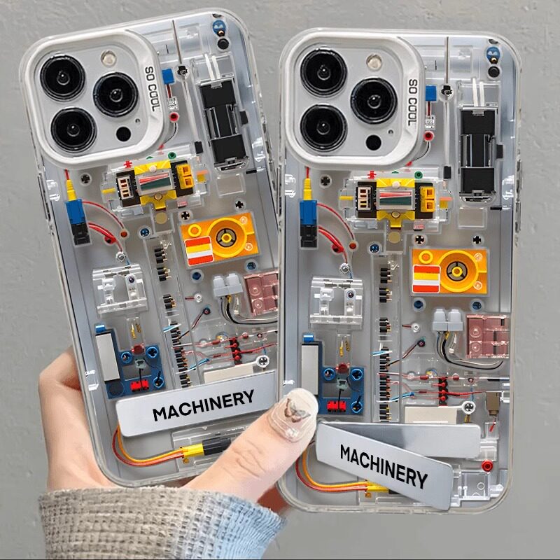 机械风苹果15promax手机壳卡通iphone14plus保护套带支架13PM新款16机器零件12网红高级感11男女防摔xr时尚xs