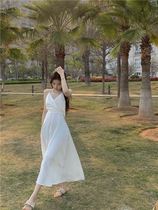 French fairy Super fairy White suspender long skirt 2021 New First Love seaside holiday dress female summer