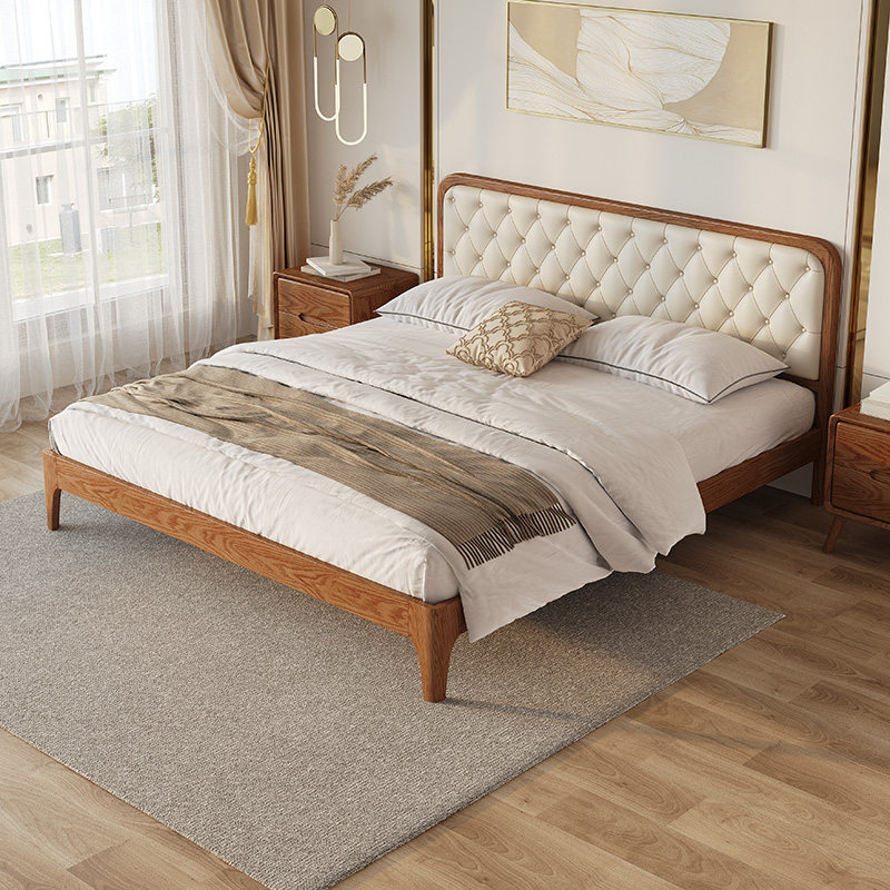 Nordic whole wood bed modern simple 1 8m 1 5m double master bedroom leather thin bed white wax bed