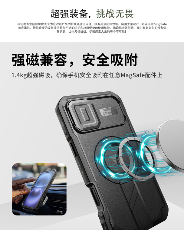 Dexnor Kickstand Camera Lens Protection Multifunctional 3 Layer Drop Resistant Heavy Duty 16, 16 Plus, 16 Pro, 16 Pro Max
