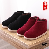 Rural handmade cotton shoes womens winter warm mens old leisure Northeast wool knitting thickened knitting mother bag heel