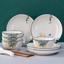 Chinese tableware dishes chopsticks porcelain bowl set net red creative ceramic bowl bowl household combination modern and simple