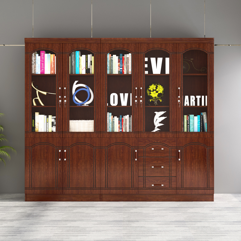 Bookshelf with door New Chinese Free Combination Three Office Glass Door Bookcase