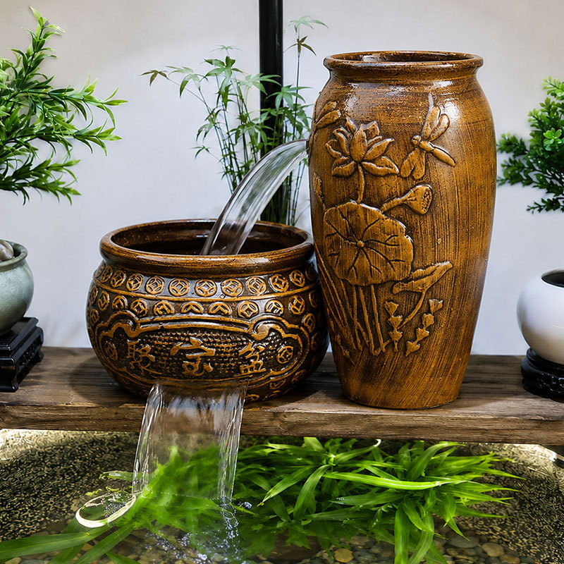 Ceramic Traditional Fish Tank Filter with Oxygenation and Water Circulation, Suitable for Raising Fish, Large Waterfall Flow Ceramic Pot