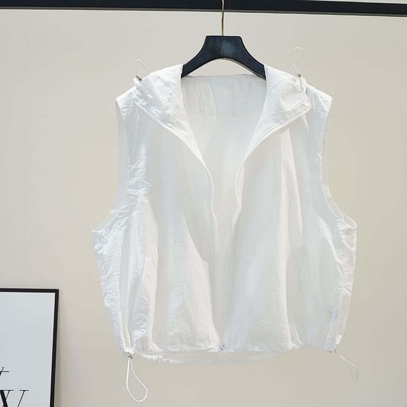 White Hooded Vest for Women 2026 New Summer Loose Vest Casual Jacket Thin Cardigan Sleeveless Sun Protection Clothing