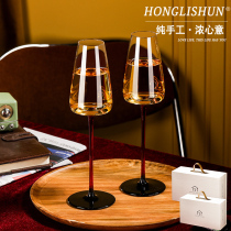 Macro Lishun Rose Crystal Champagne Cup Suit Home High Foot Red Wine Glass New Wedding Gift Gift Box High Face Value