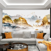 Water Ink Landscape TV Background Wall Wallpaper Trick Deer Gold Yellow Light Extravaganza FILM AND FILM WALL PAPER LIVING ROOM WALL CLOTH ATMOSPHERE