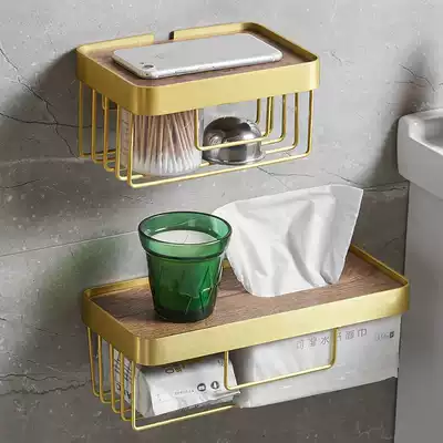 Punch-free storage rack hanging wall type light luxury sanitary paper box toilet paper holder toilet solid wood dressing room tissue box