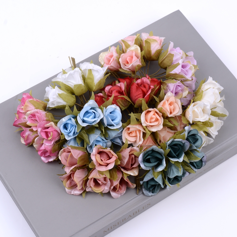 Simulation rose small bouquet fake floral bouquet Diy handmade flower ring chest floral head decorated with material gift box Festive Box Decorations