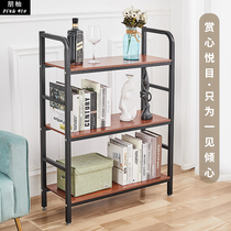Iron bookshelf floor-to-ceiling steel wood display rack supermarket shelf sample display rack living room multi-layer rack display cabinet