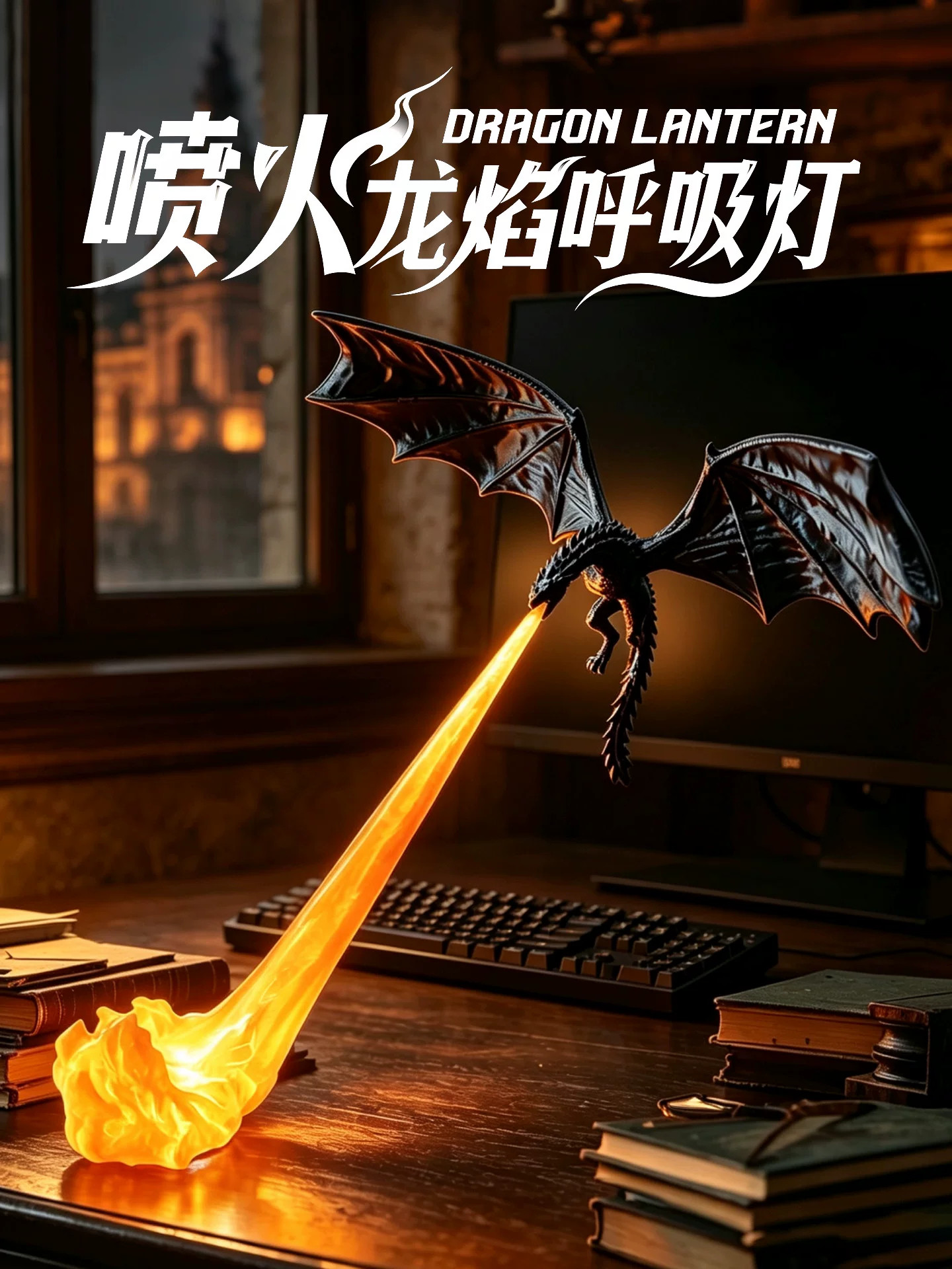 Ночник Endeavor Flying Dragon черный, оранжевое пламя (USB)