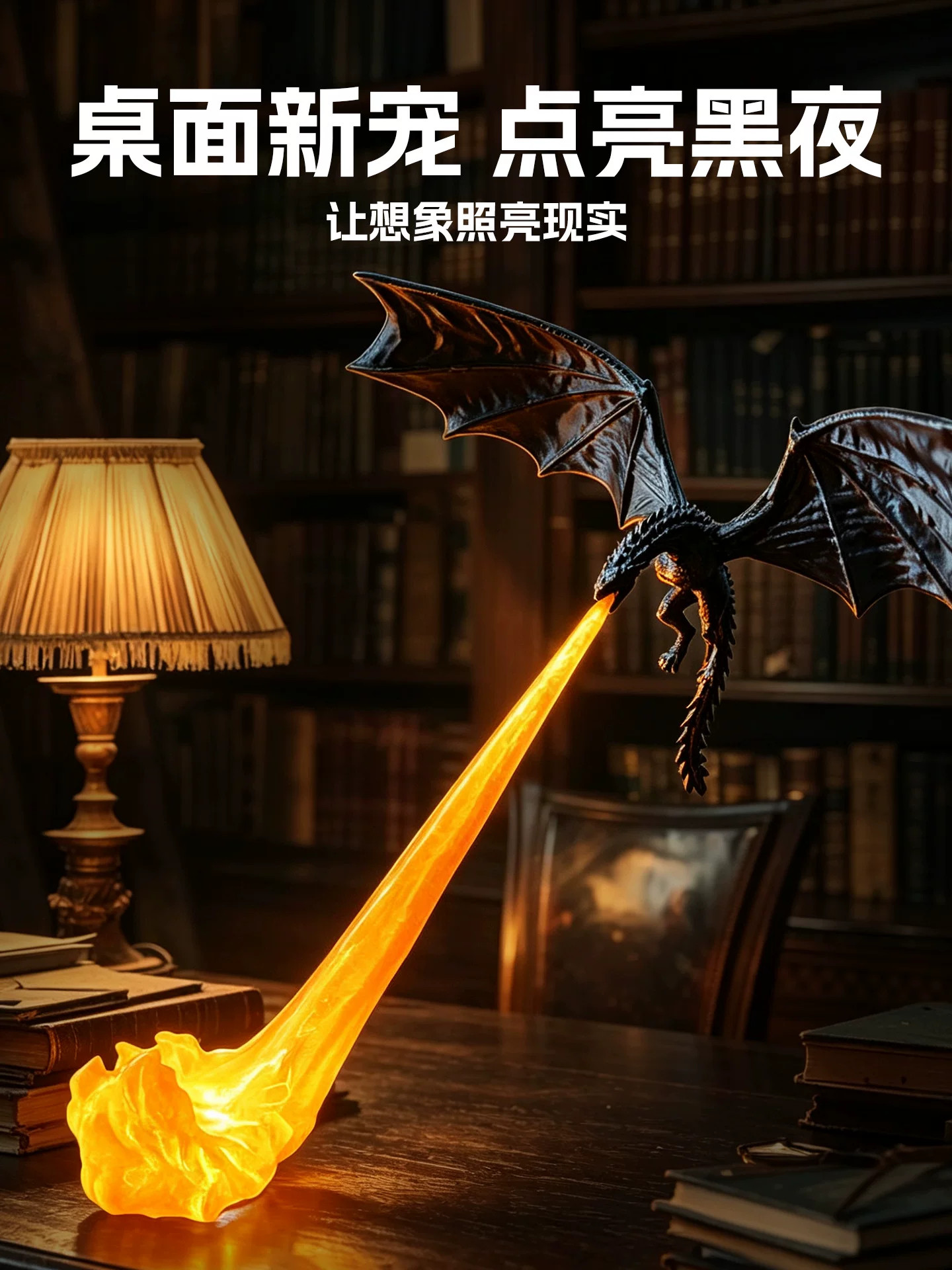 Ночник Endeavor Flying Dragon черный, оранжевое пламя (USB)