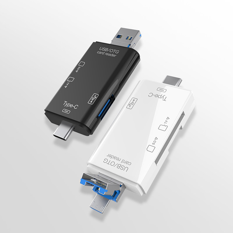 USB Card Reader Sd Card Tf Memory Card Multifunctional Six-In-One Otg Converter for Connecting USB Flash Drive, Type-C Android Phone, Dslr Camera, Car Storage Card, Computer Two-In-One High-Speed Adapter