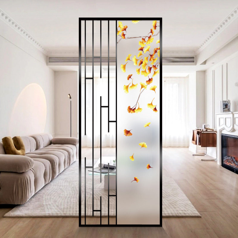 New Chinese Minimalist Art Glass Screen Living-room Bedroom Partition Frosted Bottom Entrance Door DOUBLE FACE EFFECT CUSTOMIZATION