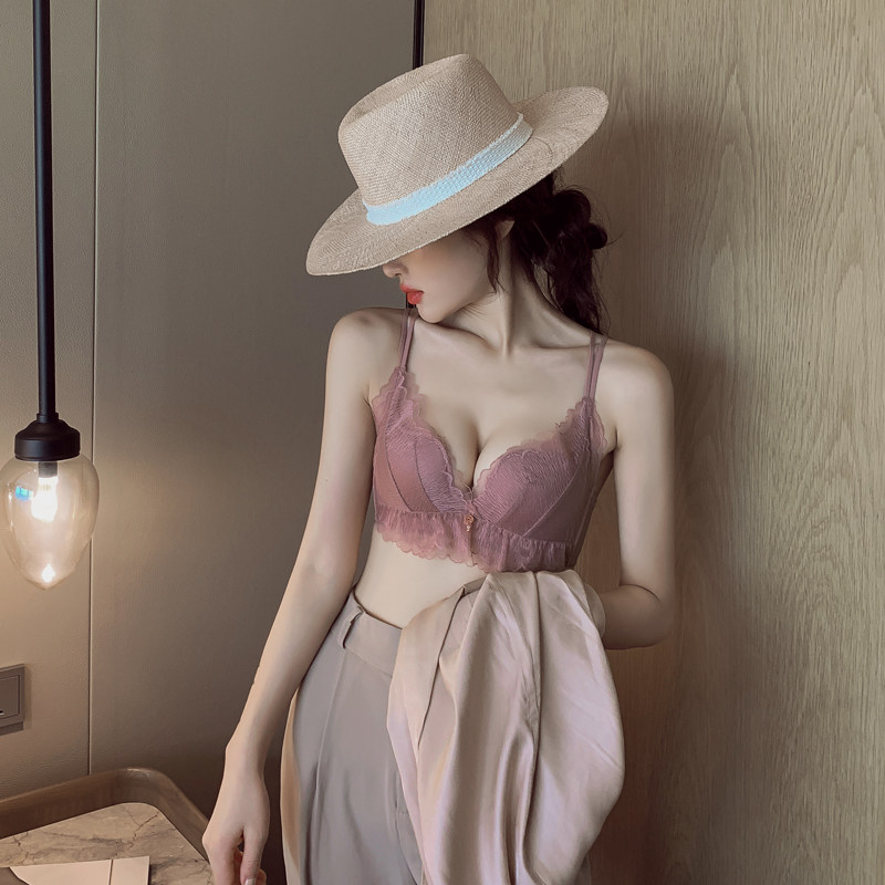 Wei Miyu small chest gathered thin bra set adjustable breasts sexy lace beautiful back underwear women