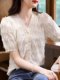 Ice Silk Chiffon Shirt for Women, New Summer Fashion V-Neck Lace Blouse, Short-Sleeved Top, Thin Large Size Shirt
