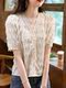 Ice Silk Chiffon Shirt for Women, New Summer Fashion V-Neck Lace Blouse, Short-Sleeved Top, Thin Large Size Shirt