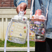 Water Cup Womens Summer Large Capacity Cup 2L Straw Fitness Sports Space Cup Outdoor Portable Extra Large Water Bottle Bottle