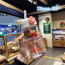 Cute glass ins girl heart creative portable straw Female student high temperature resistant childrens water cup with scale