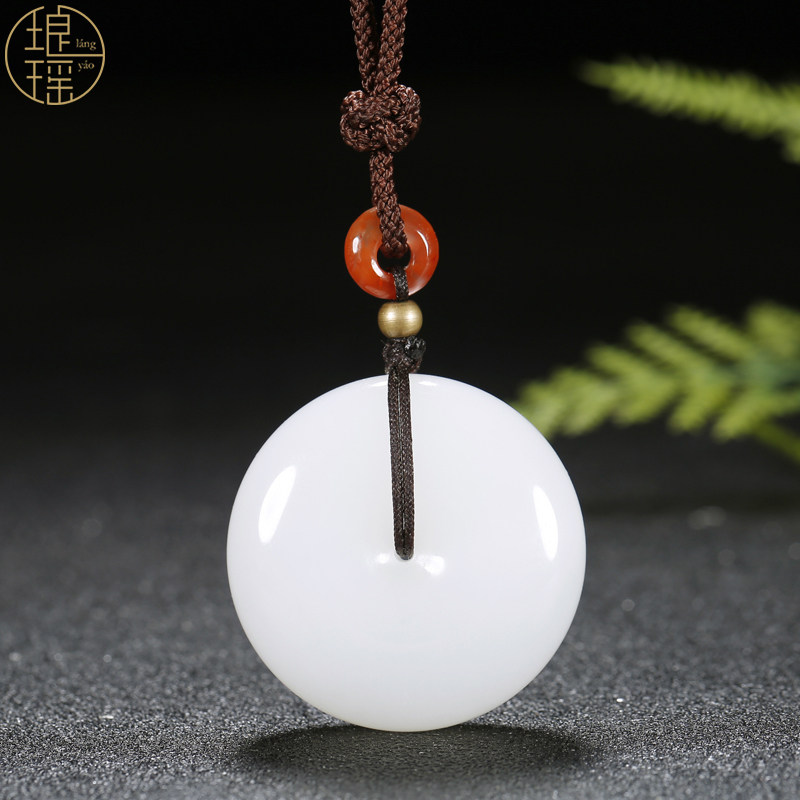Lang Yao Xinjiang Hetian Yu Ping An Buckle Pendant Natural Jade Old Material Mutton Fat White Jade Men's and Women Ping An Jade Buckle Pendant