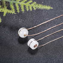 Lang Yao Xinjiang Hetian jade pendant natural mutton White Jade 18K gold inlaid jade transfer beads ball bucket beads female necklace