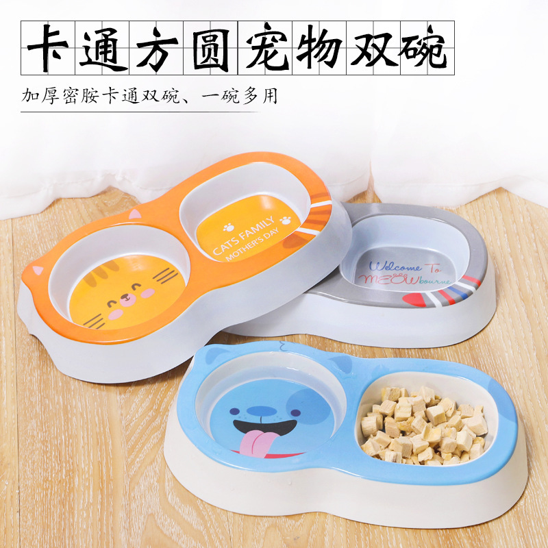 Dog bowl double bowl cartoon dog bowl dog bowl drinking water small puppy anti-overturning high foot non-slip protection cervical vertebra food bowl