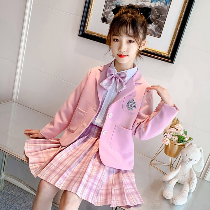 Children's jk uniform girls' college style pleated skirt foreign gas set spring and autumn new medium and old children's suit school uniform jacket