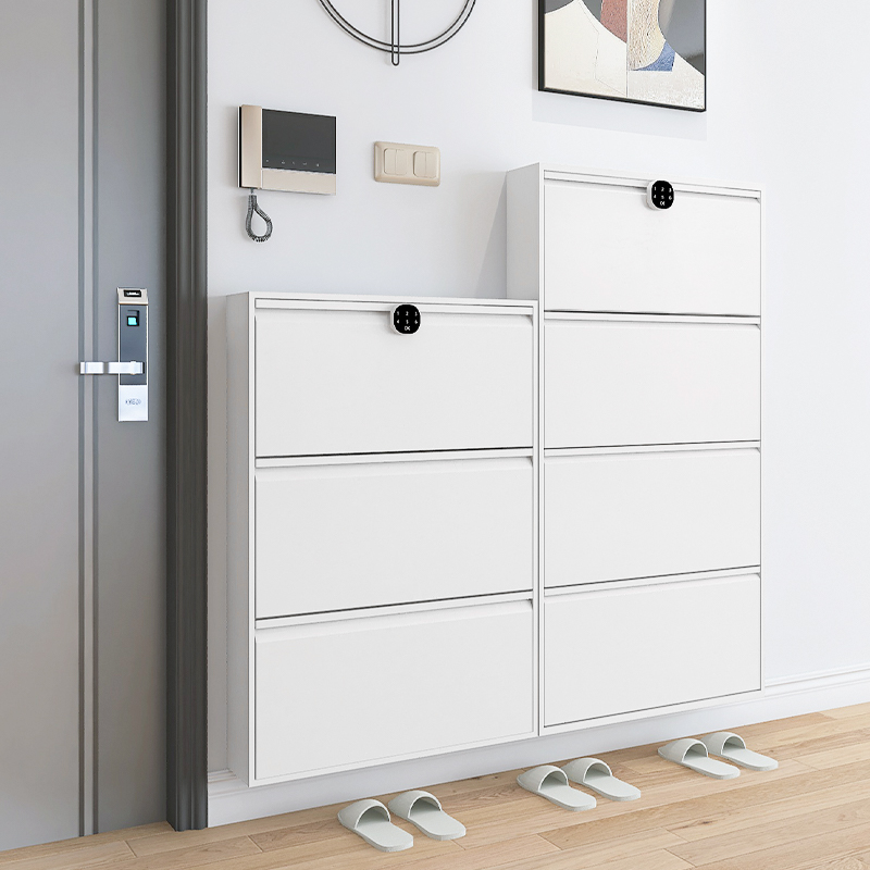 With lock outdoor anti-theft steel ultra-thin shoe cabinet 15cm outdoor door tipping bucket cabinet in doorway elevator floor narrow stairs-Taobao