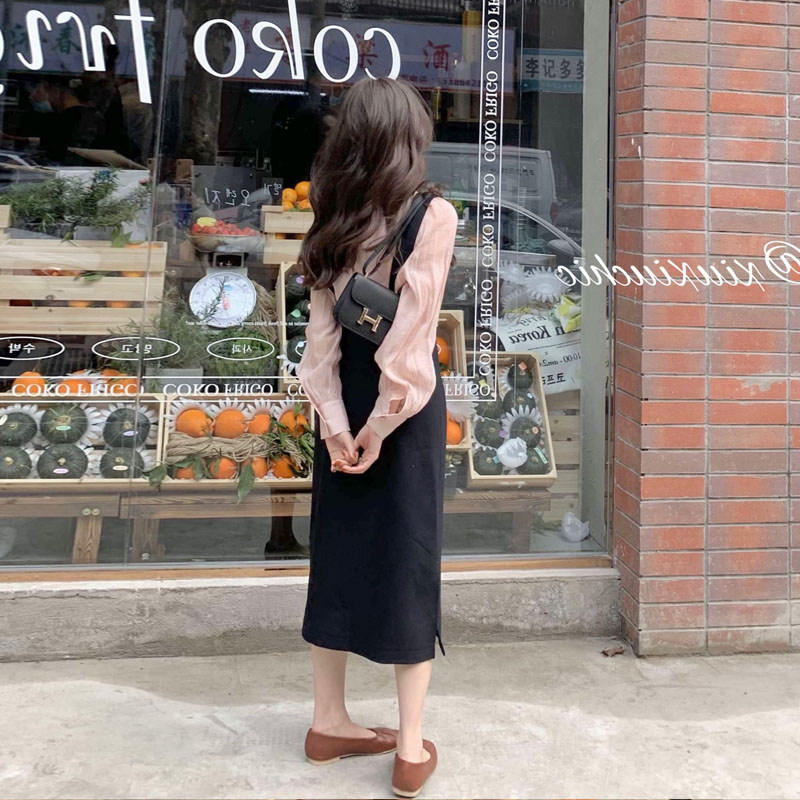 Little fragrance wind baby bag skirt 2021 new autumn shirt Hong Kong style vintage chic professional two-piece set women's summer