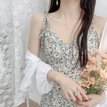 Ultra-Andromeda sweet and gentle wind small frescoed harness Broken Flowers One-piece Dress Children Two Suits 2021 New Summer