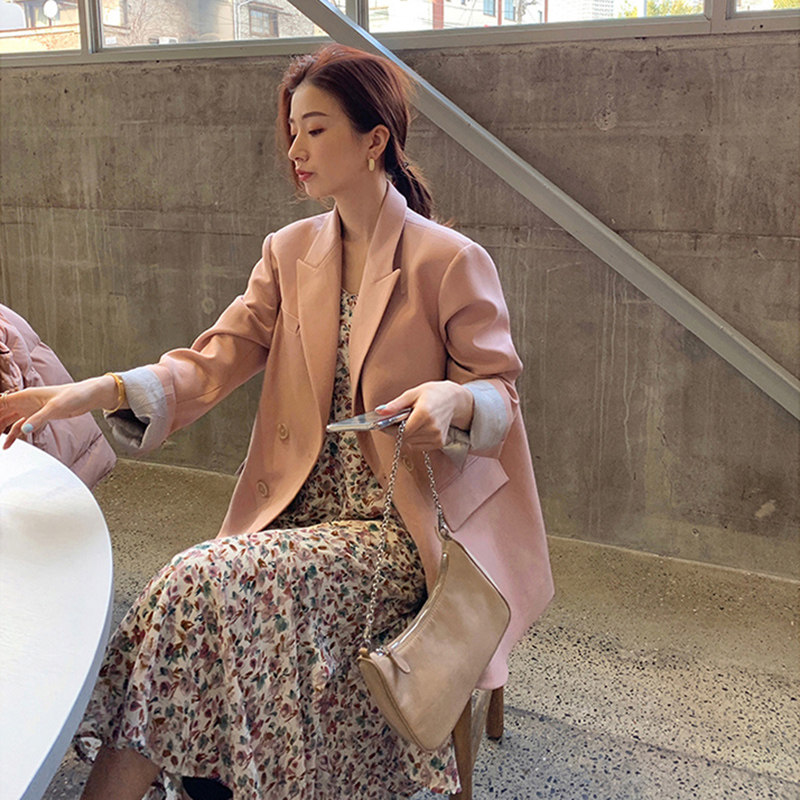 Tea break French antique orange stemmer floral suspender chiffon 2021 autumn women's suit dress dress sub two-piece set