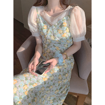 Ultra-Andromeda sweet and gentle wind harness Broken Flowers Little Frescoed Dress Two Suits Women 2021 New Summer Season